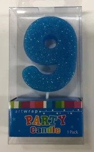 Blue Glitter Number 9 Cake Candle Birthday Celebration Party 6.5cm Topper - Picture 1 of 1
