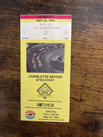1996 Charlotte Motor Speedway Nascar Red Dog 300 Ticket Mark Martin Jeff Gordon Cover