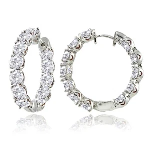 5mm Inside Out Round Cubic Zirconia Small Sterling Silver Hoop Earrings - Picture 1 of 4