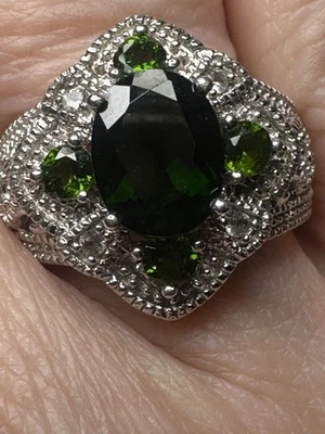 Anel vintage de prata esterlina cromado Diopside 0,925 tamanho 7 - Imagem 1 de 4
