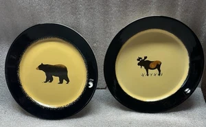 Bear and Moose Brushwerks Big Sky Carvers 8 1/4" dia. Plates Lot of 2 - Picture 1 of 9