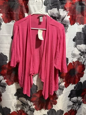 Cardigã Catherines 3X rosa frente aberta novo com etiquetas malha leve 26/28W - Imagem 1 de 4