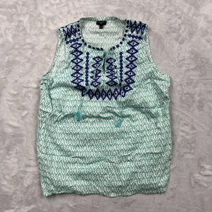 Talbots blau bestickt Quaste Tie Popover Tank Top Größe Large Petite - Bild 1 von 6