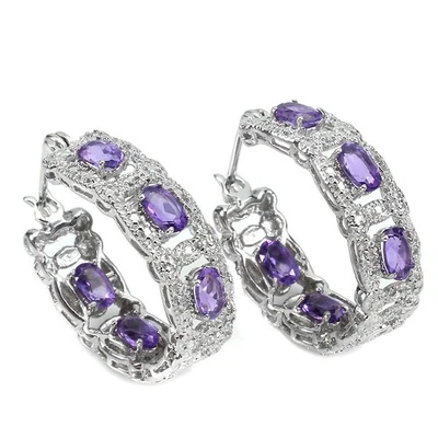 925 Sterling Silber Ohrringe Oval Amethyst Natur Edelstein Schmuck - Bild 1 von 4