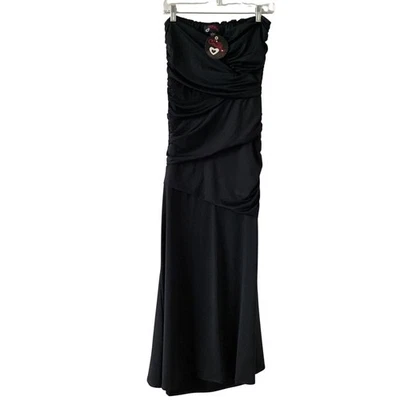 First Crush Black Ruched Strapless Maxi Dress Gown Formal Evening M - Image 1 of 4