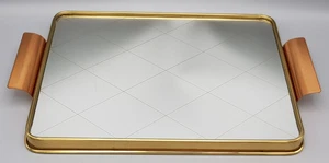 MCM altes SPIEGEL-TABLETT Rauten Messing Rand Kupfergriffe ca.32x24cm Midcentury - Bild 1 von 12