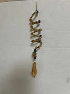 Beautiful Beaded Sun Catcher/Christmas Ornament Gold With Green Iridescent Beads - Picture 1 of 6