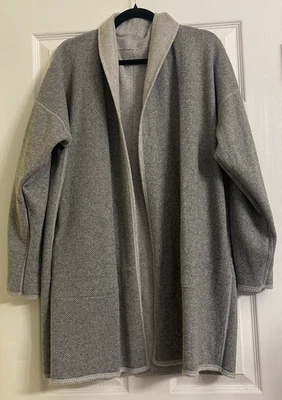 NUEVO CON ETIQUETAS $268 Chaqueta Larga Eileen Fisher Blanca/Ceniza Reversible Cuello Alto 2X Foto 1 de 4