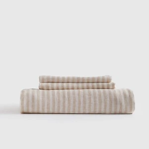 ¡Sábana plana superior a rayas 100 % lino Quince y 2 fundas de almohada! Queen (566)(LEER) - Imagen 1 de 8