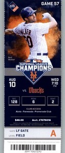 Arizona Diamondbacks vs New York Mets 8/10/2016 Full Ticket - Bartolo Colon 8K