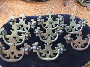 Set Of 8 Solid Brass Chippendale Pulls - Picture 1 of 3