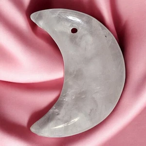 Clear Rose Quartz Moon Pendant Jewelry Making Supplies - Picture 1 of 3
