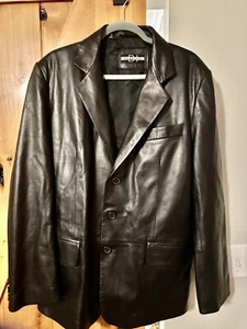 DI BELLO MENS GENUINE Soft Italian LEATHER COAT SIZE 48 BLACK ITALY EUC - Picture 1 of 12