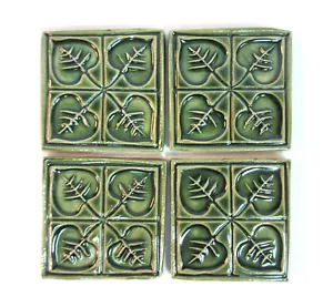 Keramik Blatt Mosaik Fliesen, 2" Stechpalme Grün Handarbeit Handwerk Fliesen, 4er Set, T11 - Bild 1 von 3