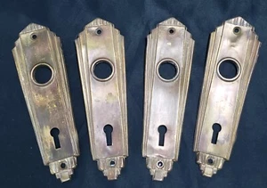 Set of 4 Brass Art Deco Door Knob Backplates with Key Holes 6" x 1 3/4" GS00284 - Picture 1 of 6