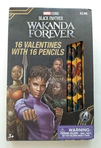 Valentines Day Cards Box of 16 Black Panther Wakanda Forever W/ Pencils RARE HTF - Picture 1 of 5