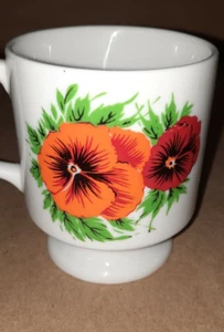 Taza de café retro vintage flor naranja y roja - Imagen 1 de 9