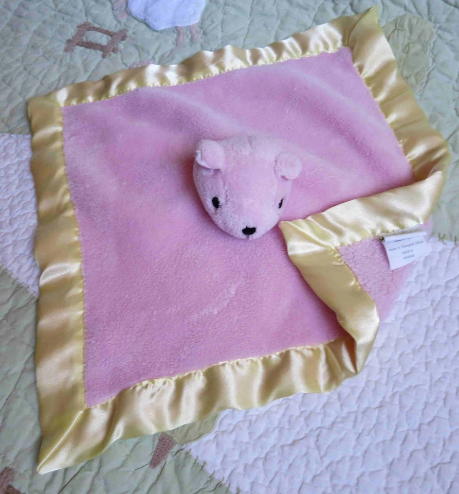 Renacuajos Oso de Peluche Rosa con Borde Satinado Amarillo Bebé Niña Manta de Seguridad Lovey EU Foto 1 de 2