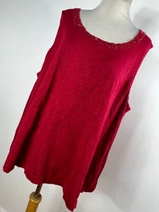Maggie Barnes 3X Tank Top Shirt Red Shimmer Beaded Scoop Neck Sleeveless D3 - Picture 1 of 6