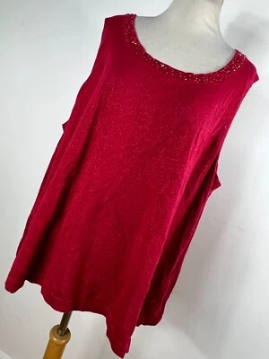 Maggie Barnes 3X Tank Top Shirt Red Shimmer Beaded Scoop Neck Sleeveless D3 - Image 1 of 4