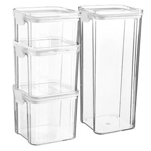 4 Piece Food Storage Containers Set Plastic Kitchen Jars Clip Lid 3 Sizes White - Picture 1 of 7