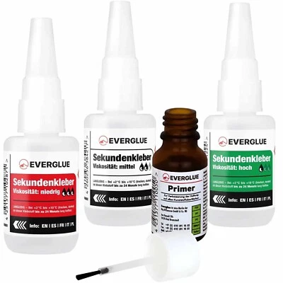 EVERGLUE Haftvermittler / Primer + Sekundenkleber, Profi Set für Silikon PTFE PP und PE