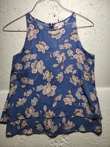 St Tropez Top Damen mittelblau rot Blumen Bluse ärmellos Rundhals - Bild 1 von 13