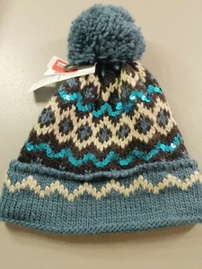 Topshop Mujer Lentejuelas Fair Isle Pom Gorro | Color - Azul/Verde | Talla Única - Imagen 1 de 4