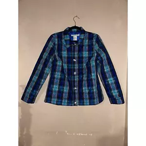 Requirements Fresh Preppy Start Blue Quilted Plaid Lightweight Jacket Medium - Picture 1 of 7