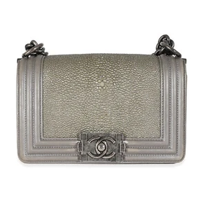 Chanel Grey Lambskin Galuchat Stingray Small Boy Bag - Picture 1 of 7