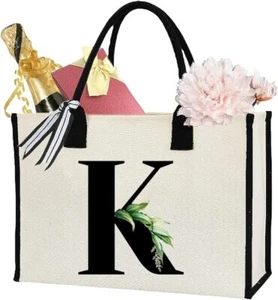 XLXLbb Initial Canvas Tote Beach Bag Canvas Pocket Tote Bags Bohemia style Bag - Picture 1 of 6
