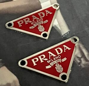 2Prada Milano Logo little  Button Pendant Zipper pull Pull Emblem Triangle Plate