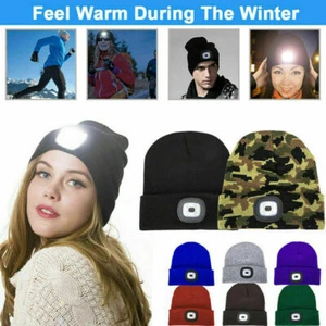 LED Stirnlampe Mütze mit Licht Beleuchtete Mütze Männer Frauen Winter Beanie - Bild 1 von 29
