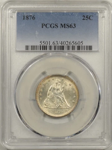 1876 SEATED LIBERTY QUARTER PCGS MS-63 - LUSTROUS, CHOICE! Cover