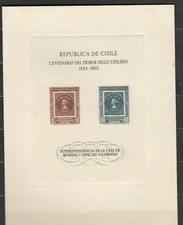 CHILE, 1953 100 Jahre Briefmarken 473-74 Gedenkblatt, (29113)