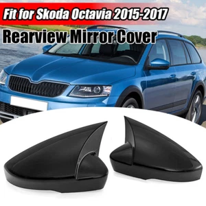 Gloss Black Rearview Mirror Cover Bat Style For Skoda Octavia 3 2015-2017 - Picture 1 of 10