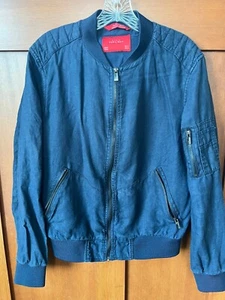 ZARA Man Lightweight Linen or Hemp Bomber Jacket Blue; Size Medium *READ* - Picture 1 of 11