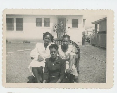 Vintage Photo Trio Gorgeous African American Women Wicker Chair Style Fun 1950s - Image 1 of 2
