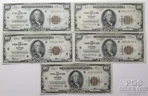 (5) Series 1929 $100 National Bank Notes - Chicago, Illinois 26333 - Picture 1 of 11
