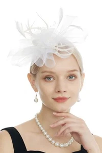 Women's Fascinators Hat for Tea Party Church Cocktail Feathers Veil Headband ... - Picture 1 of 8