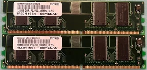 LOT OF 2 New Build M23N1664-55MGCAU DDR 128MB 333Mhz PC-2700 CL2.5 Memory Module - Picture 1 of 1