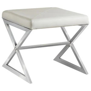 Rita X-cross Square Ottoman White and Chrome - Picture 1 of 3