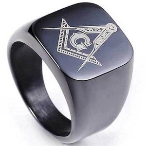 MASON MASONIC FREEMASON BLACK MENS STAINLESS STEEL RING size 7-15 YOU CHOOSE  - Picture 1 of 5
