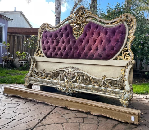 Antique velvet bed frame Victorian Rococo/California base delivery for extra fee Cover