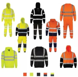 Hi Vis Viz Trainingsanzug Warnschutz Hoodies Jogginghose Full Zip Herren Workwear - Bild 1 von 33