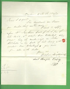1847 STAMPLESS COVER & LETTER - CAZENOVIA NEW YORK TO ALBANY - RED 5 CENTS PAID - Picture 1 of 2