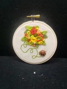 4"Embroidery Hoop Frame With Floral Design Red Orange Wall Decor Handmade #6 - Picture 1 of 5