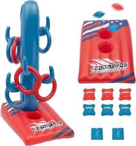 Floating Pool Cornhole & Ring Toss w/ Bean Bags (Red, 2in1) - Picture 1 of 6