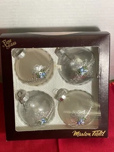 Vintage Fine Glass Marion Field Xmas Ornaments 4 In Original Box ELEGANT! - Foto 1 di 7