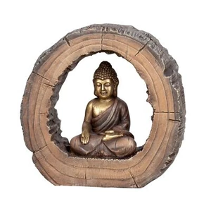 Moderne Skulptur Dekofigur Buddha aus Magnesia in Baumscheibe Braun D 39 cm - Bild 1 von 1
